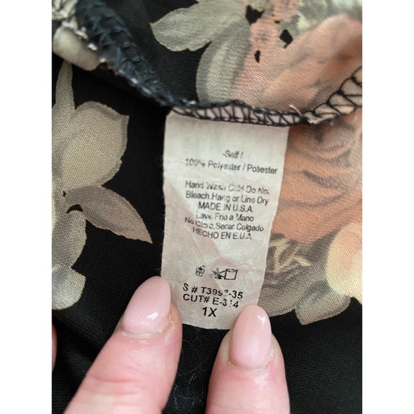 Modcloth Poema Tunic 1X Tie Sash Belt Short Sleeves Black Floral NEW - Picture 7 of 7